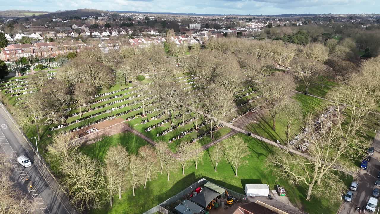 Chingford Mount Cemetery East London Panning drone aerial