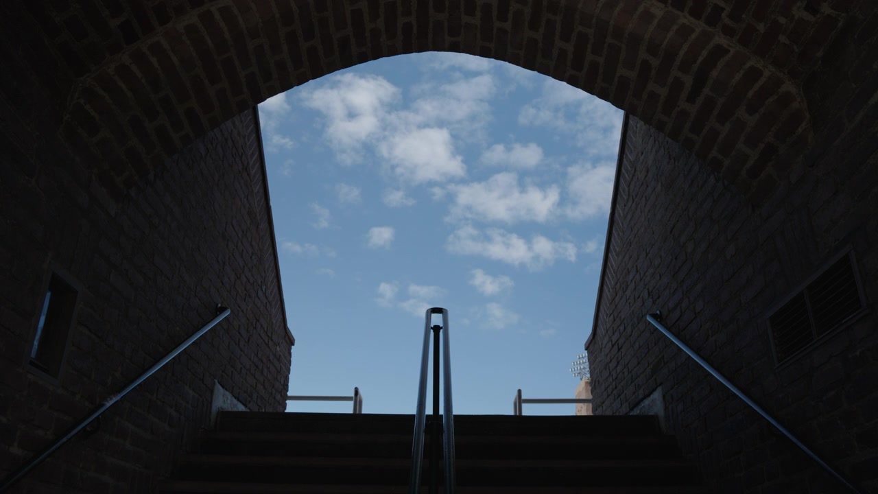 Symmetrical footage of a stadium entrance