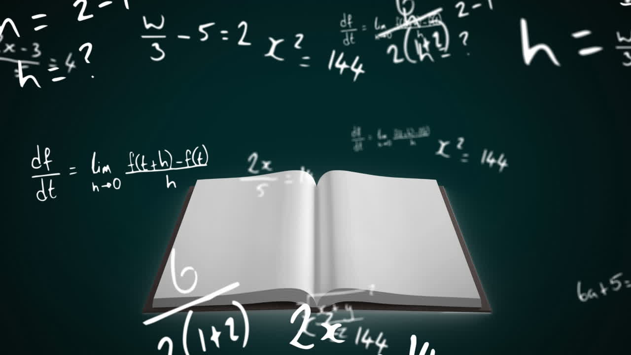 Mathematical equations against open book