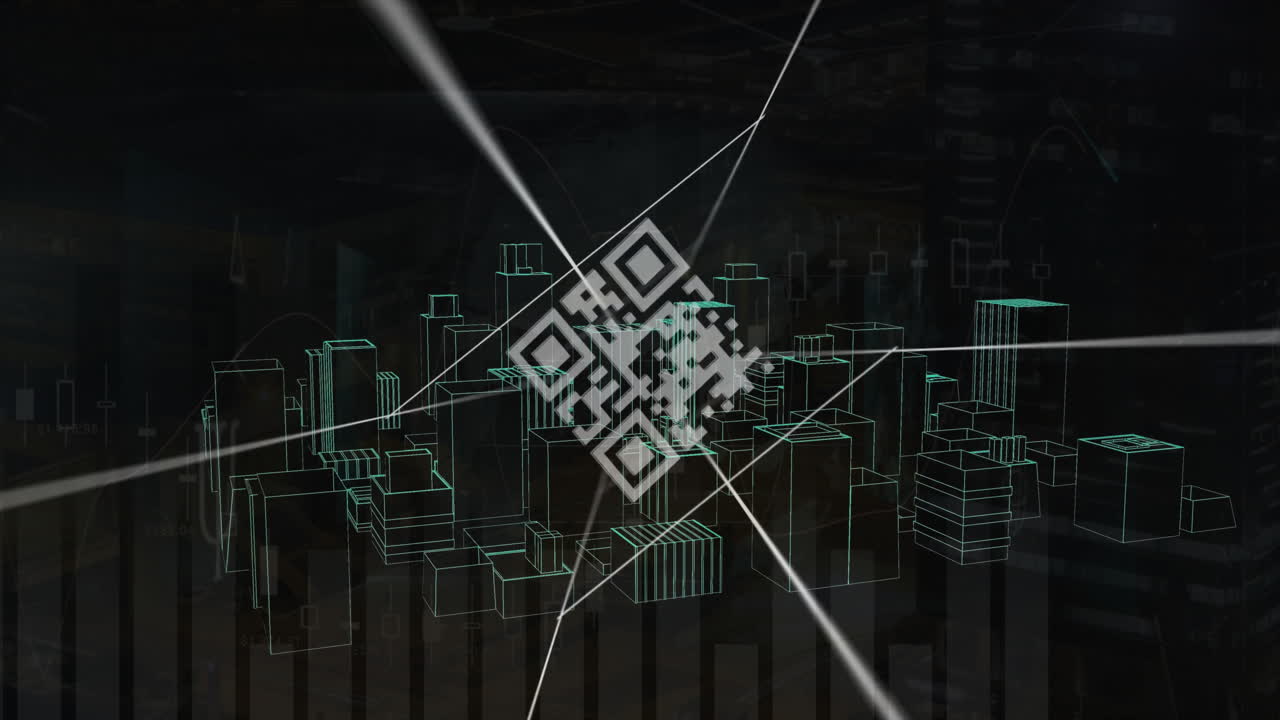 Animation of qr code over digital city