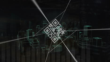 Animation-Eines-QR-Codes-über-Einer-Digitalen-Stadt