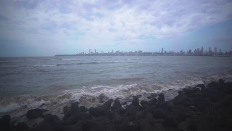 mumbai skyline and ocean view on a cloudy day