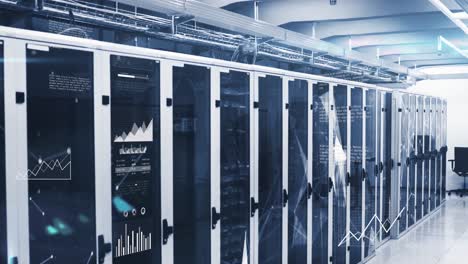 animación del procesamiento de datos estadísticos contra la sala de servidores informáticos