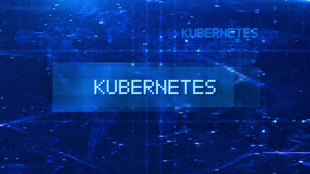 Kubernetes Digital Text Animation over Futuristic World Map and HUD Effects