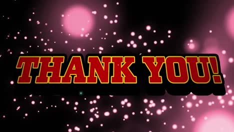 animation of thank you text over glowing spots of light on pink background