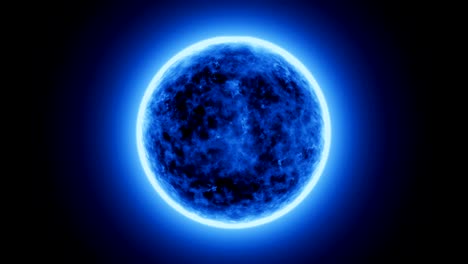 4k realistic blue sun surface or blue energy orb with solar flares, burning of the sun isolated on black with space for your text or logo. motion graphic and animation background.