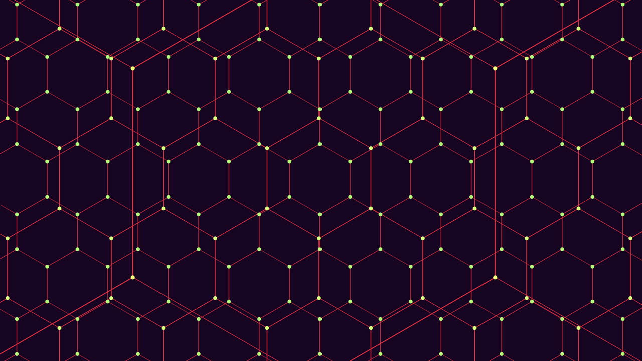 Hexagonal geometric design with red lines on black background