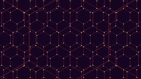diseño geométrico hexagonal con líneas rojas sobre fondo negro