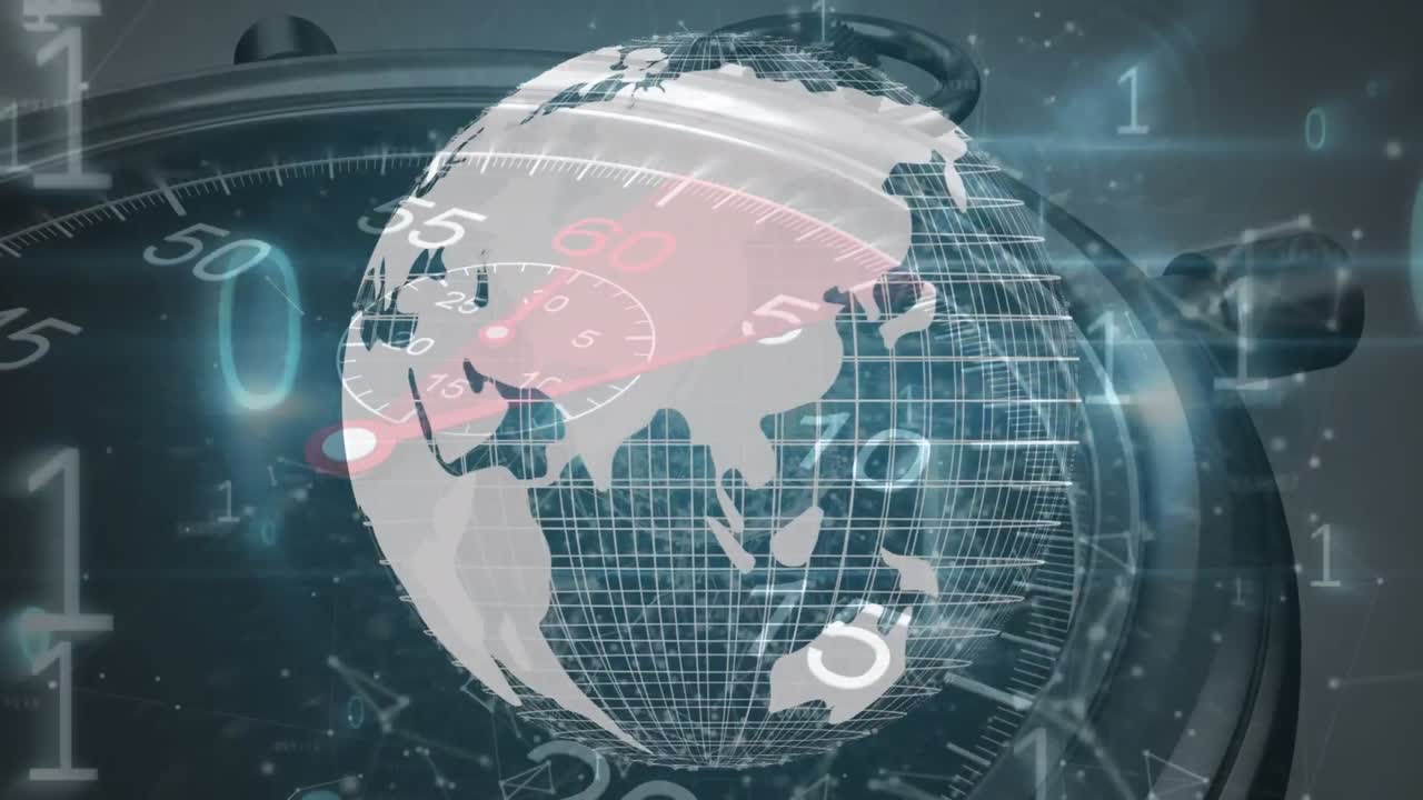 회전하는 지구와 스워치와 함께 이진 코딩의 애니메이션