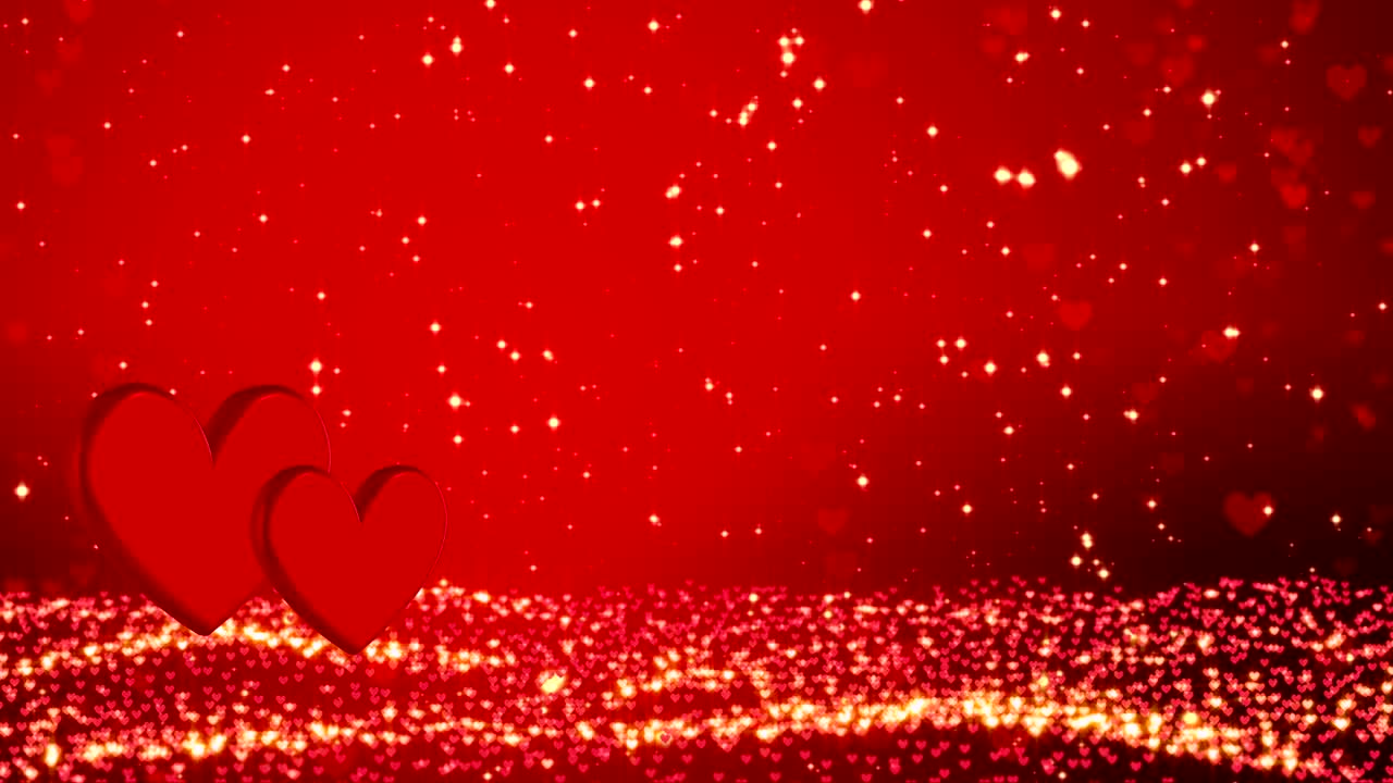 심장과 황금 콘페티와 함께 로맨틱한 배경 행복한 발렌타인 데이 또는 결혼식