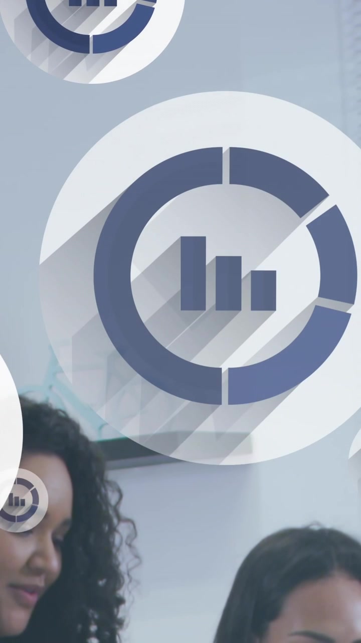 Animation of icons and data processing over diverse business people
