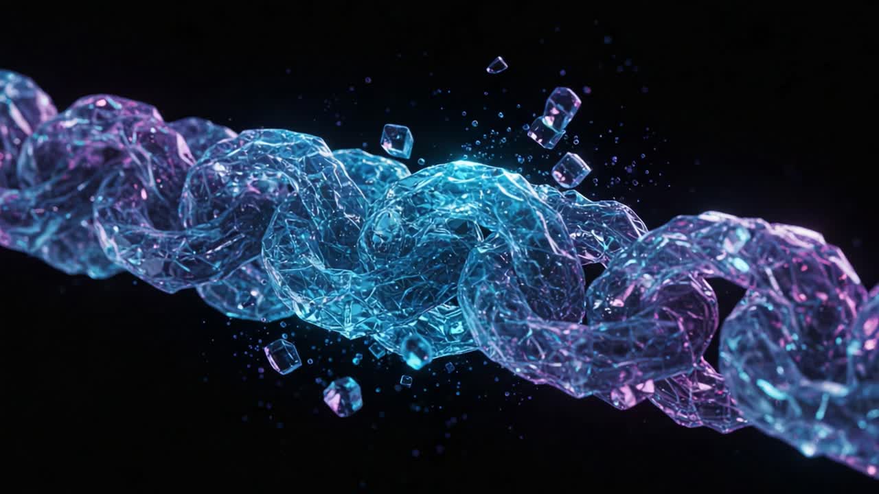 A Stunning Visualization of a Fictional Chain Made of Vibrant Blue and Pink Energy Transitions, Suggesting Motion and Connectivity in a Deep Space Environment