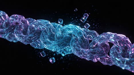a stunning visualization of a fictional chain made of vibrant blue and pink energy transitions, suggesting motion and connectivity in a deep space environment