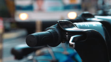 close up of rack of bicycles for hire in new york