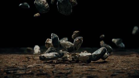 4k video. stone rocks falling to the ground. slow motion.