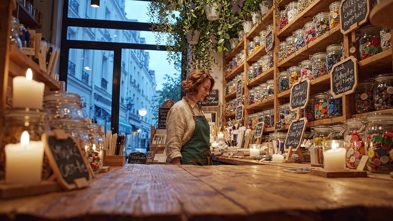Charming Artisan Shop: A Cozy Space Filled with Colorful Treats and Decorative Items, Welcoming Guests to Explore and Enjoy Handcrafted Creations.