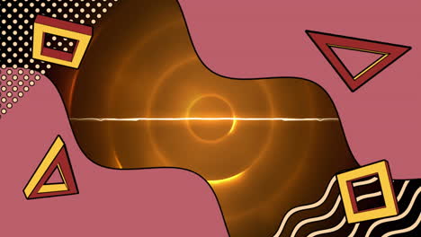 animación de triángulos y ondas sobre círculos brillantes marrones