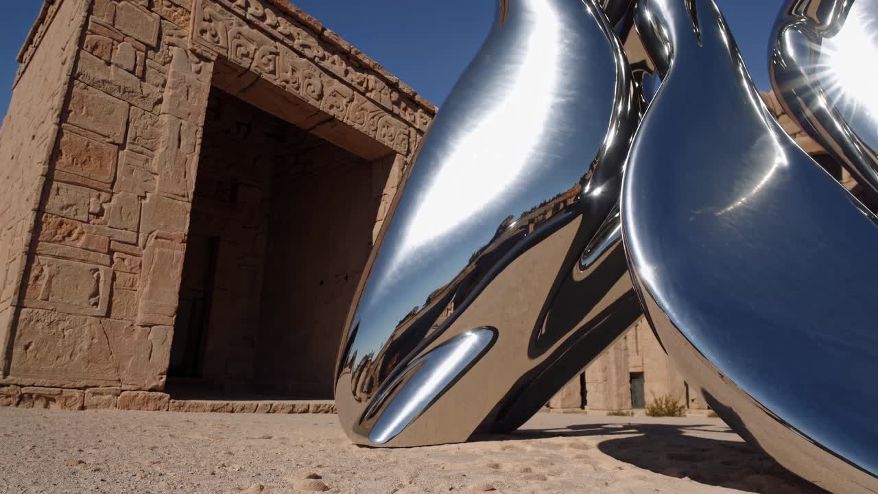 escultura moderna en un antiguo templo egipcio