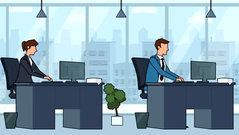 flat cartoon business people in the workplace office animation