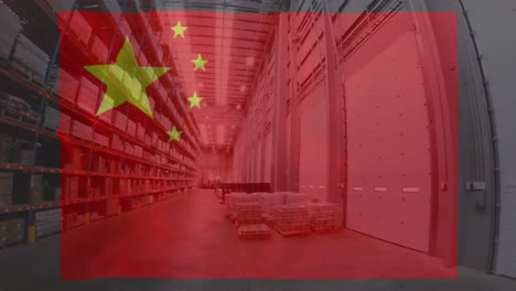 Animation-of-chinese-flag-waving-over-warehouse