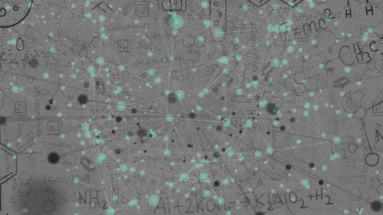 회색 배경에 연결 네트워크와 수학 방정식의 애니메이션