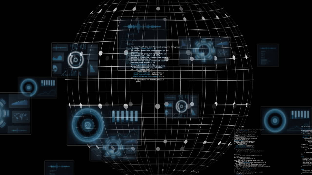Futuristic data animations with digital globe and technology interface elements
