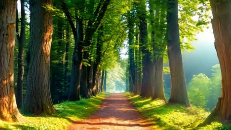 a dirt road in the middle of a lush green forest