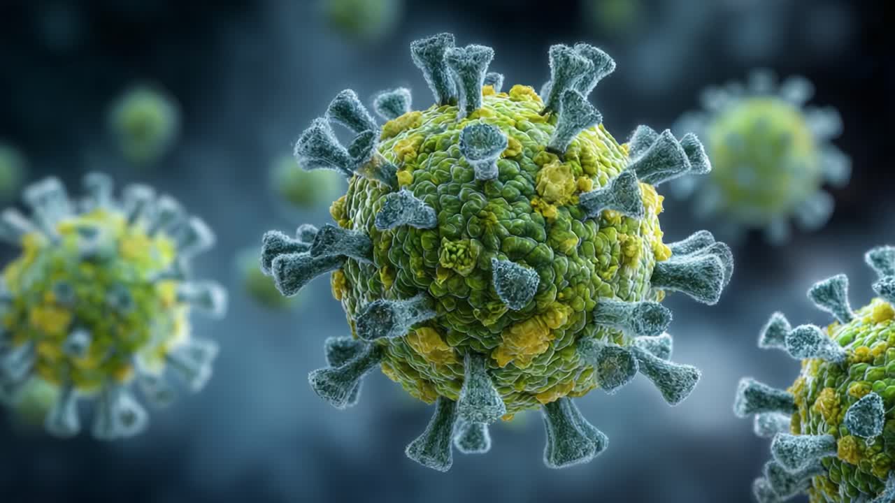 Detailed Close-Up Visualization of a Viral Particle, Showcasing the Unique Structure and Composition of Its Surface Features Under High Magnification