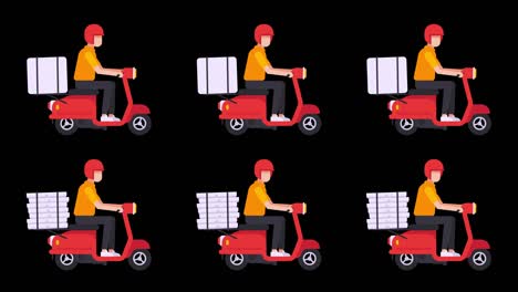 courier on scooter set of six animations. transparent background