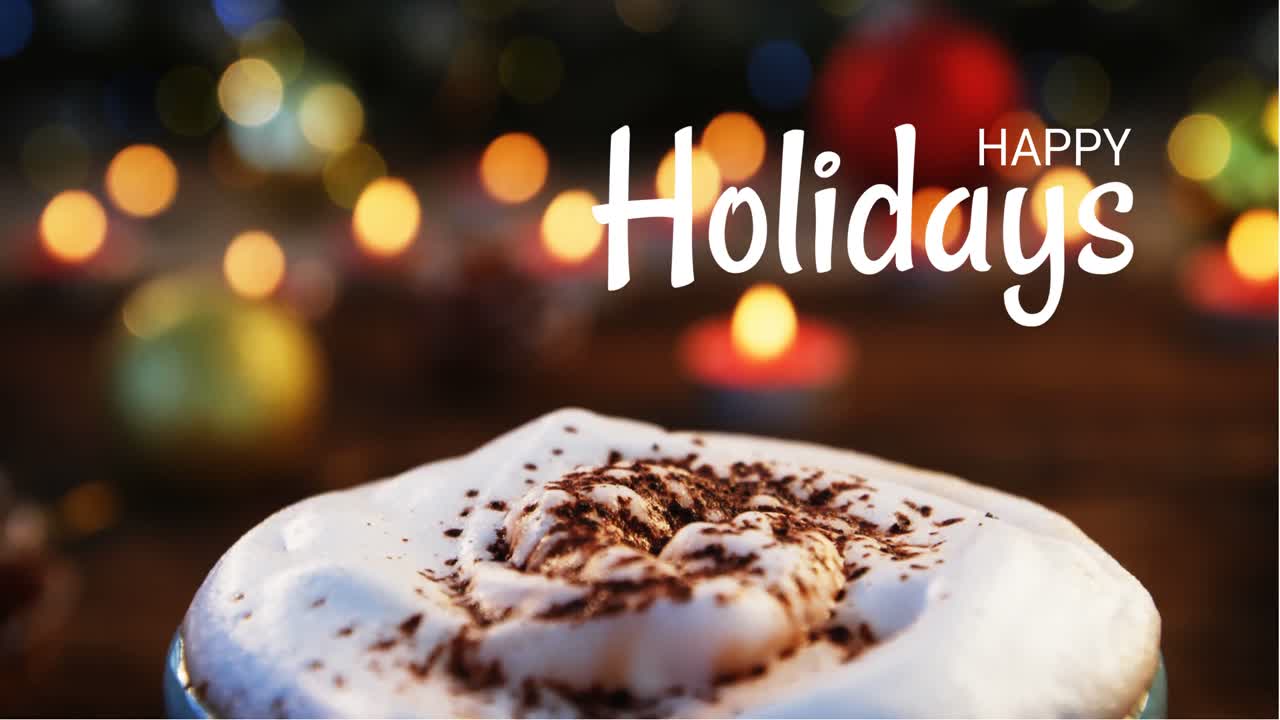 크리스마스 축하 문자, 크리스마스 장식 및 커피 컵 4k