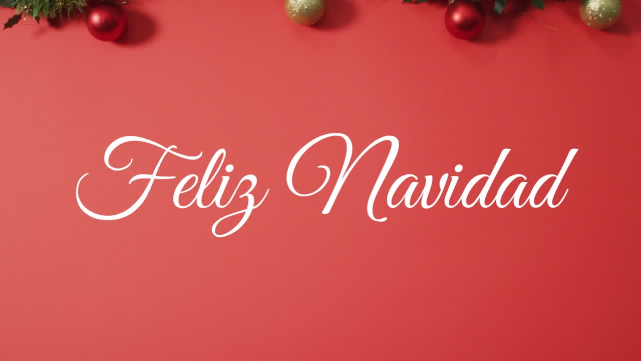 animación de feliz navidad texto sobre decoraciones de navidad