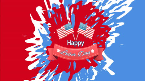 animation of labor day text over splash of american flag