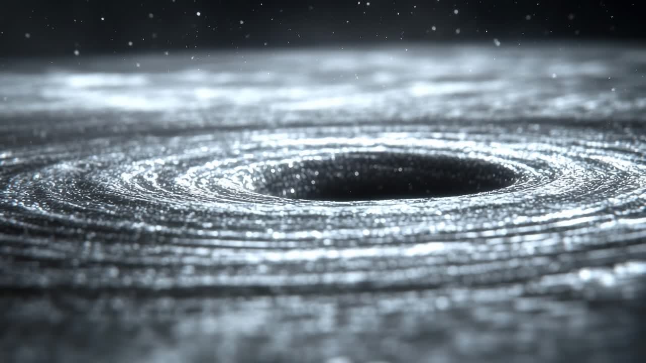 A mesmerizing video of a swirling black hole from a low-angle perspective, capturing the dynamic