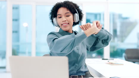 Business,-headphones-and-woman-dancing