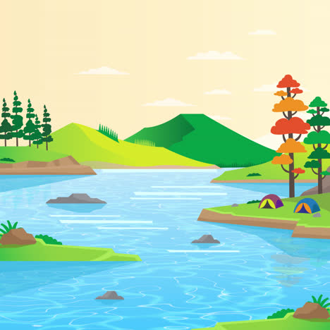 escena de campamento pacífico a orillas del lago