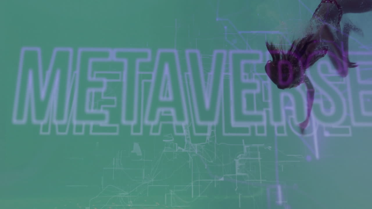 Digital network lines forming animation over green and blue background in school