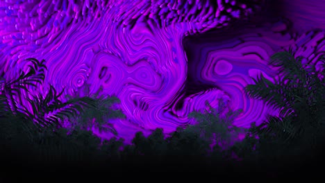 silhouetted leaves at night over purple liquid swirl background