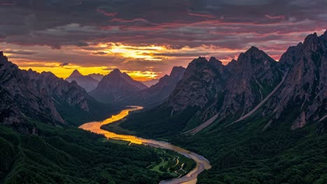 sunset over a mountain valley