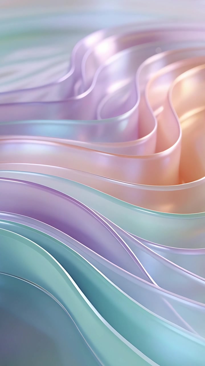 Vertical video: Starting dolly, iridescent ribbons rippling in studio, focusing ridges and gleaming