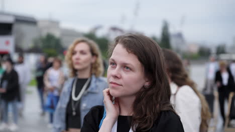 woman in a city crowd