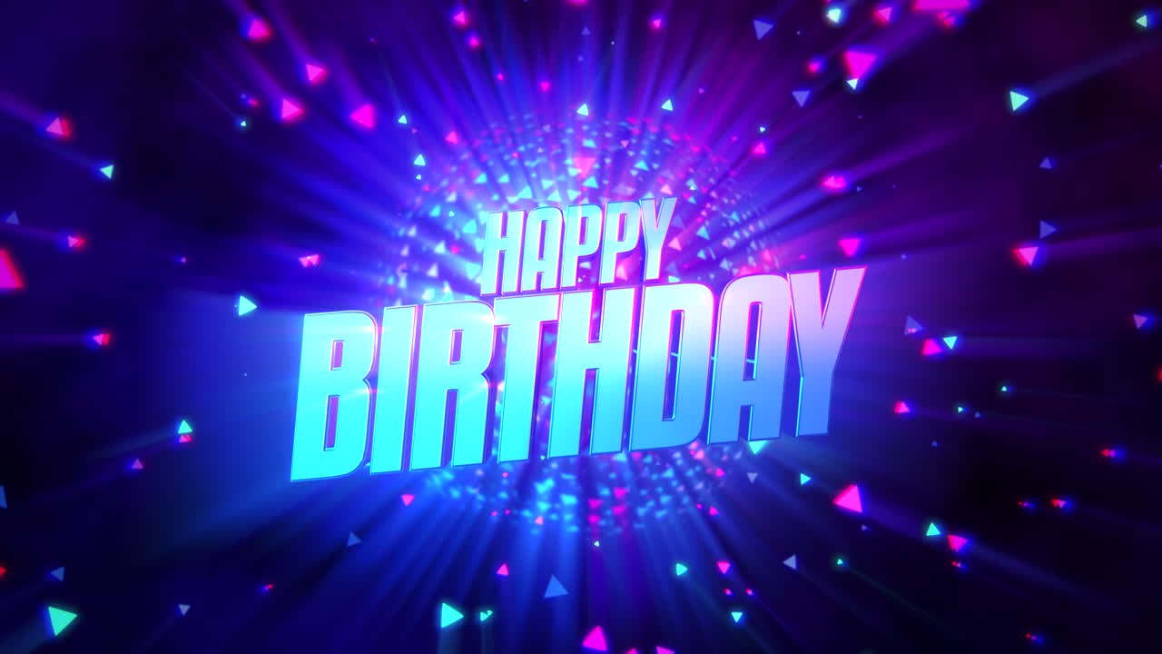 feliz cumpleaños con bola de discoteca y confeti en la galaxia