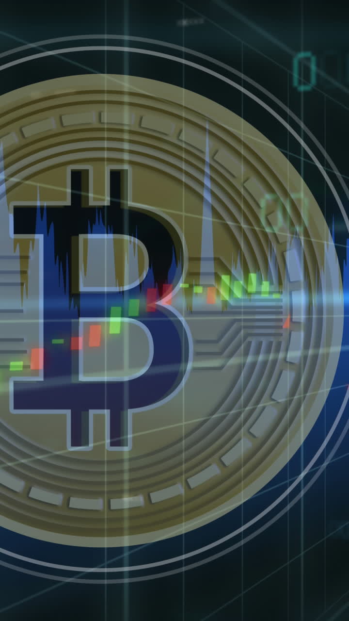 animación del procesamiento de datos sobre el símbolo de bitcoin