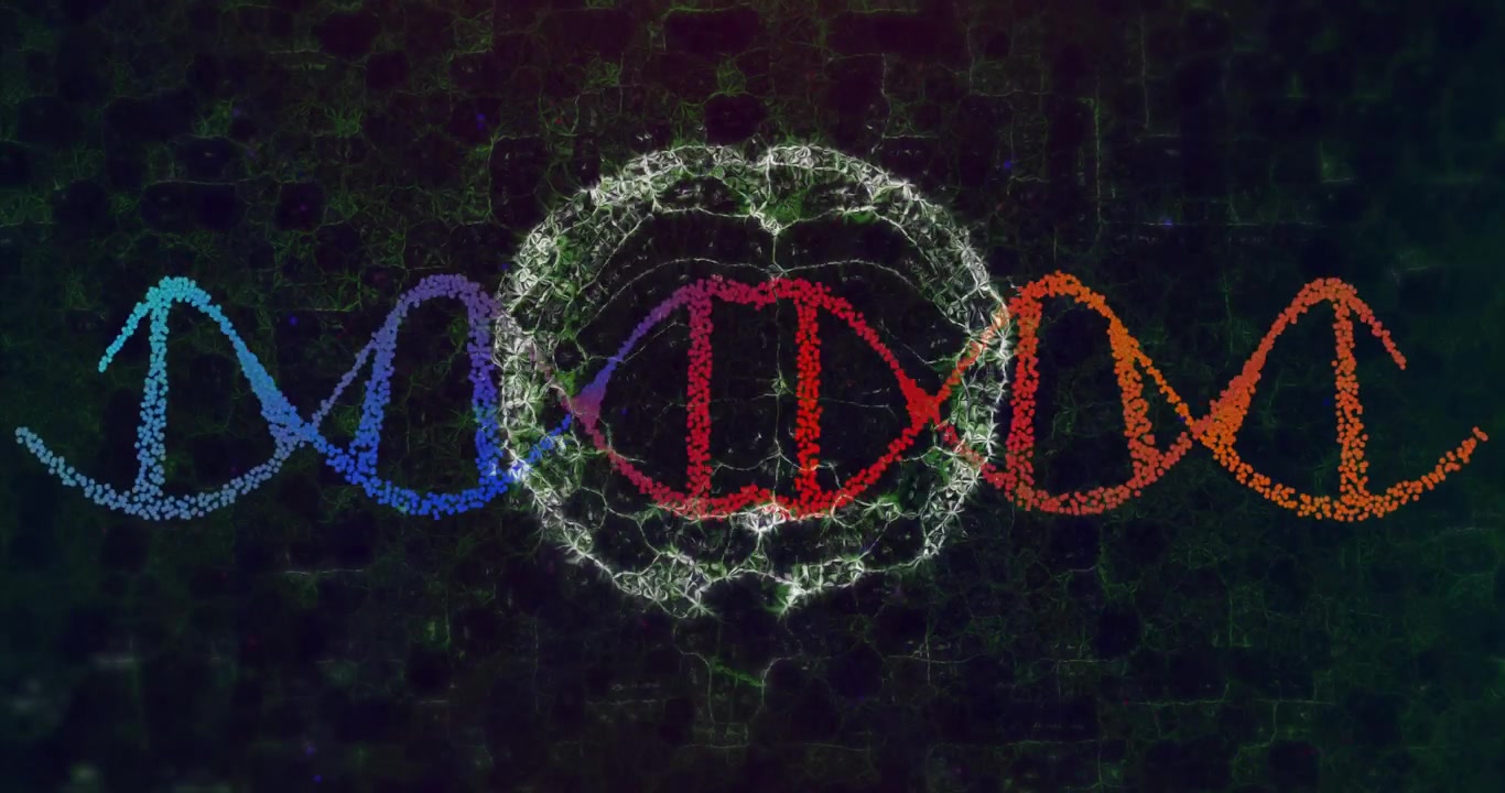 Upon white web emerging around DNA helix branches pulsing outward then retracting showing data flow
