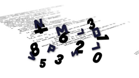 números y letras animados ilustran el procesamiento de datos en un contexto educativo.