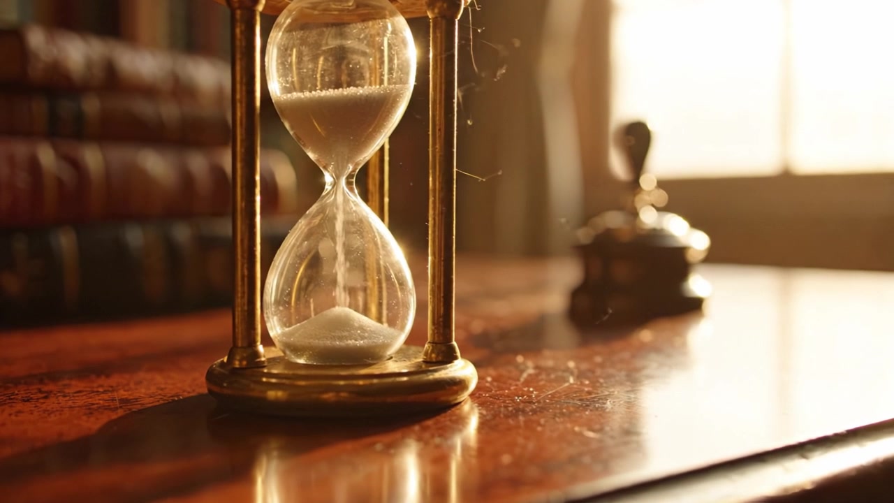 An Elegant Hourglass Reflects Time's Passage in a Warm and Inviting Room with Natural Light Illuminating the Surfaces and Creating a Sense of Serenity.
