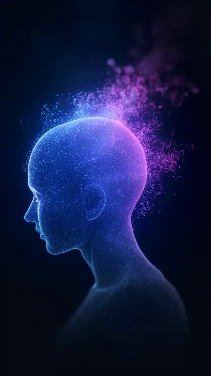 Abstract Glowing Human Head Profile with Digital Particles