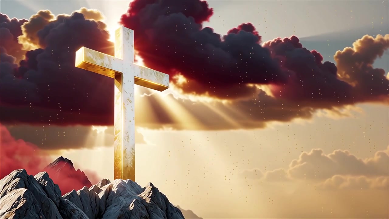 Croce Cristiana Luce Celestiale Sfondo per il Culto.