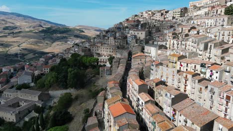 1 drone shot of the southern italian regional village of gangi, views of madonie mounts in the province of palermo sicily italy