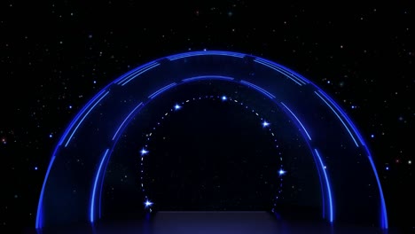 abstract blue neon stage background, semicircular lines background.