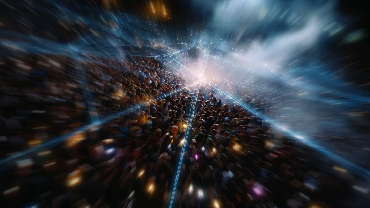 A Captivating Scene of a Massive Crowd in a Dynamic Atmosphere, Surrounded by Vibrant Lights and an Enigmatic Energy Flowing Through the Air, Amplifying the Collective Experience of the Gathered Audience